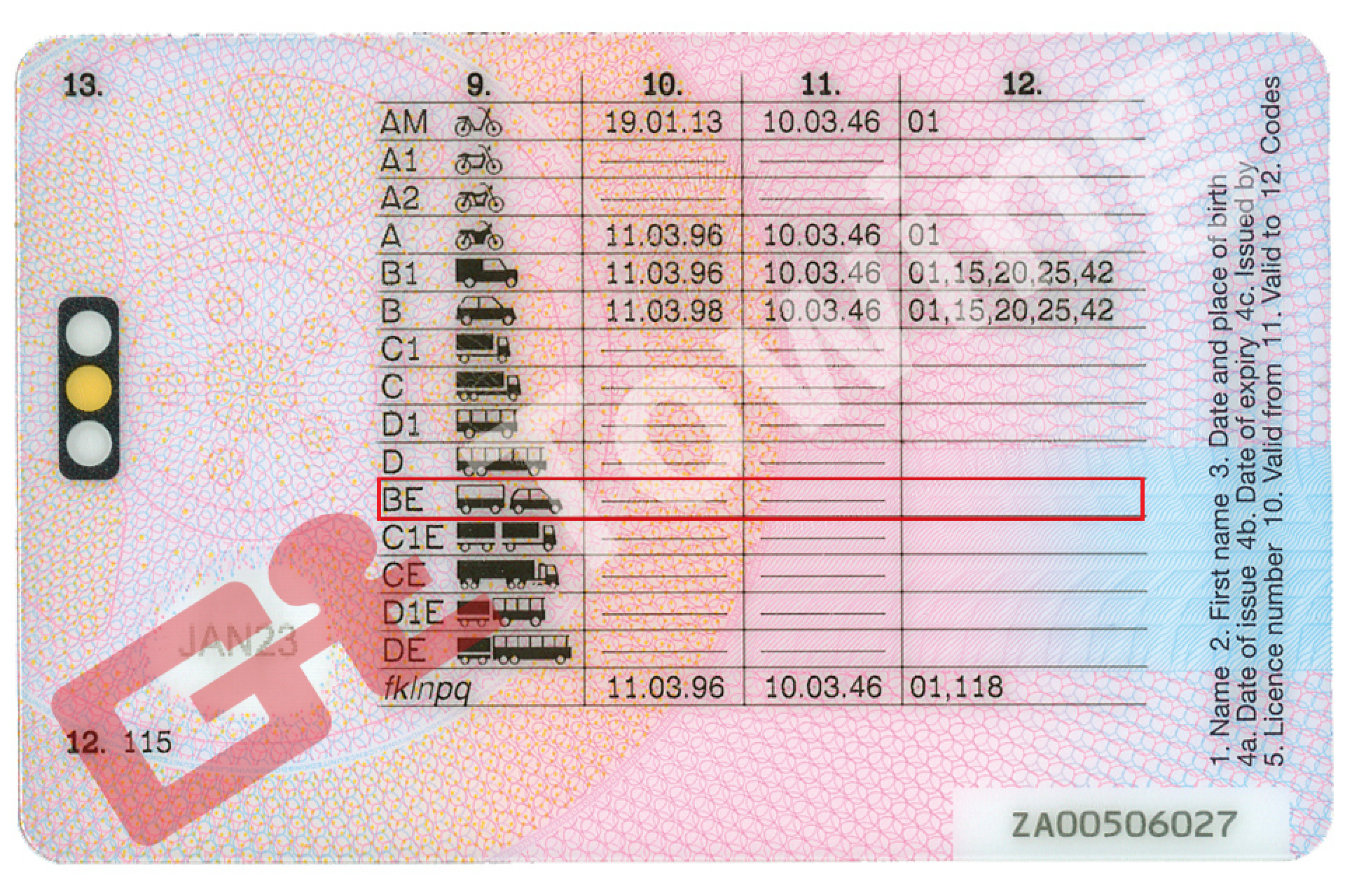 B+E Category UK Driving Licence